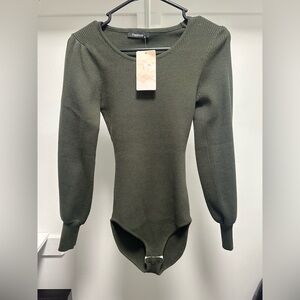 Amazon Green Ribbed Long Sleeve Bodysuit